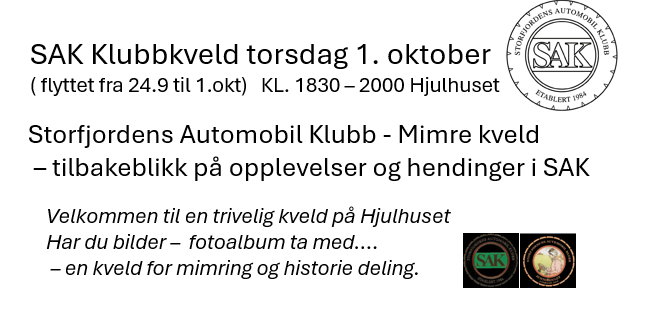 Klubbkveld 1. okt. Mimrekveld med tilbakeblikk 